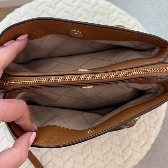 Michael Kors Maxine Medium Dome Satchel Pebbled Leather in Acorn - Picture 8 of 14